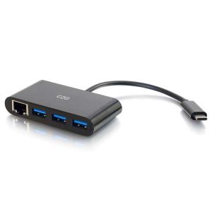 USB-C to Ethernet Adapter with 3-Port USB Hub - Black