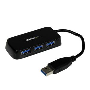 Portable 4 Port Superspeed Mini USB 3.0 Hub - Black