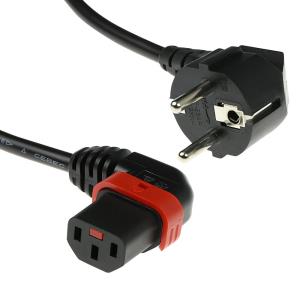 Powercord - 230v Cee 7/7 Male(angled) To C13 (left Angled) Lockable, 2m - Black