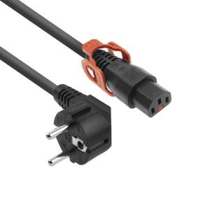 Powercord - 230v Connection Cable Mains Connector Cee7/7 Male (angled) - C13 Iec Lock+ - 1m Black